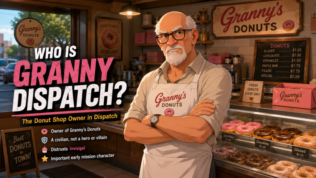 Granny Dispatch wearing her signature outfit in action
