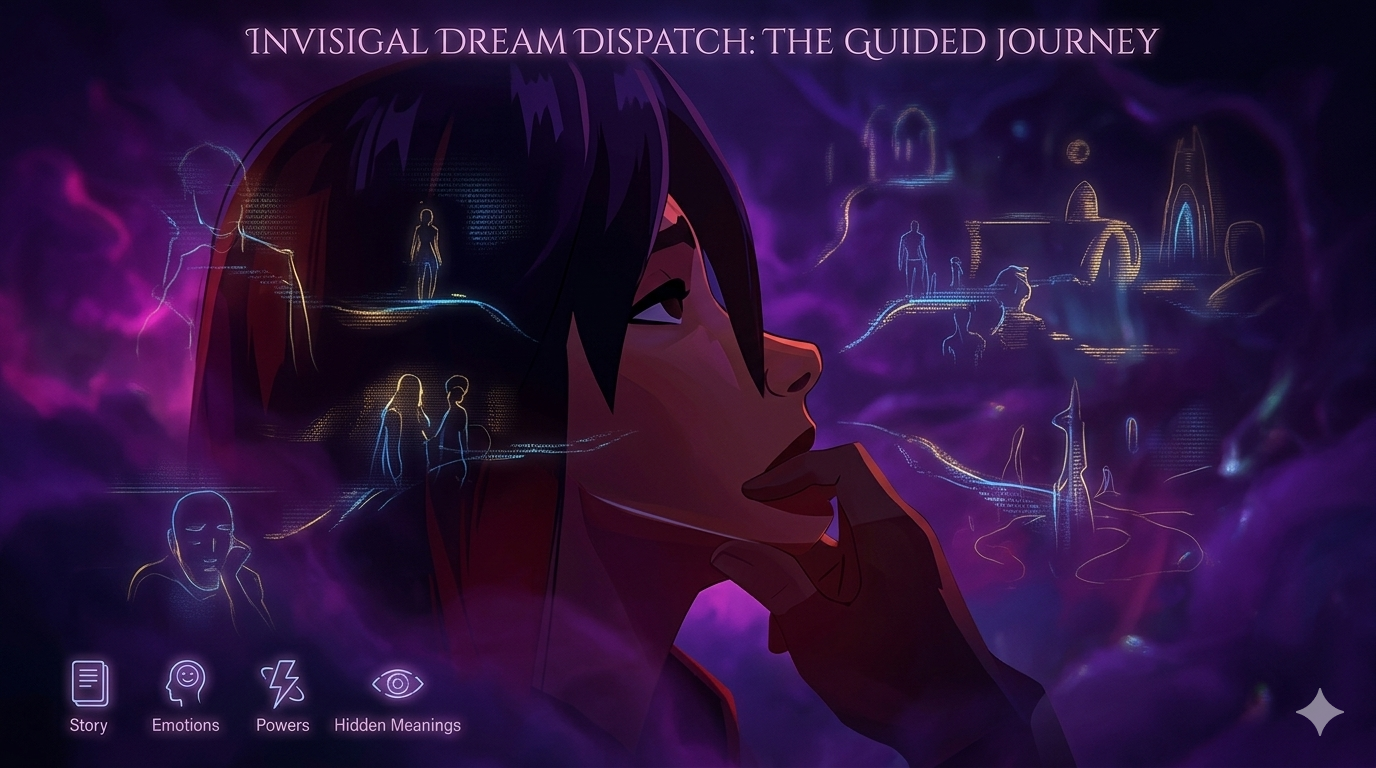 Cinematic game guide panel showing character in deep thought.