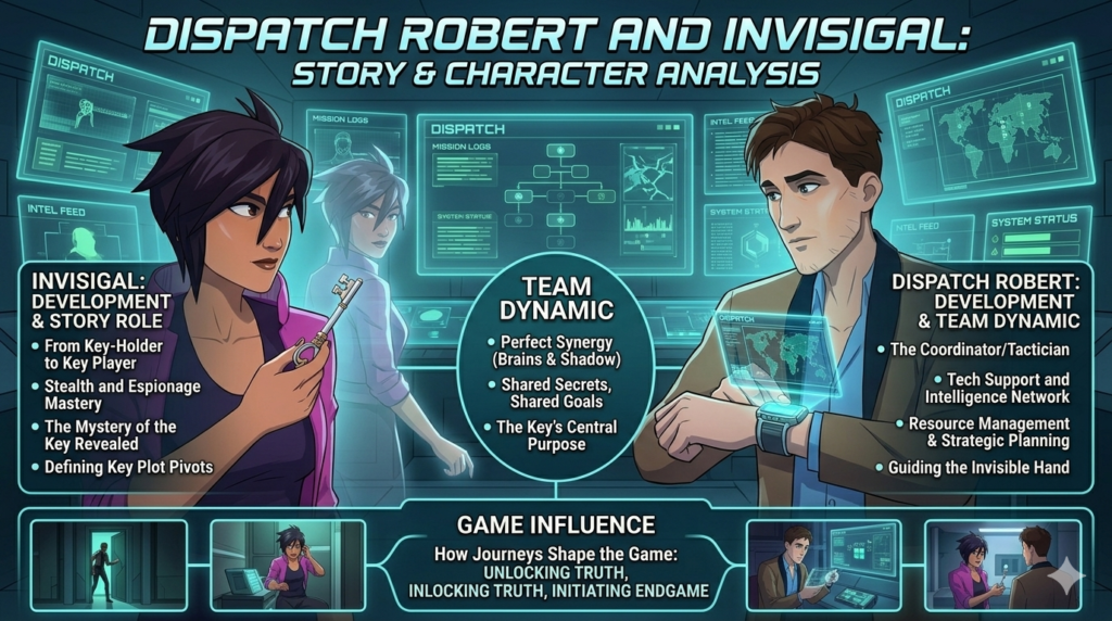 Infographic analyzing Dispatch Robert and Invisigal roles.