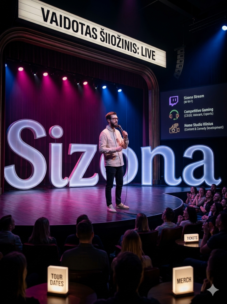 Vaidotas Siozinis on stage next to a large Sizona sign.