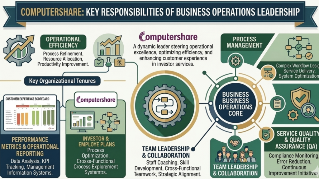 Minimalism corporate flow infographic outlining team management and process optimization pillars on navy backdrop.
