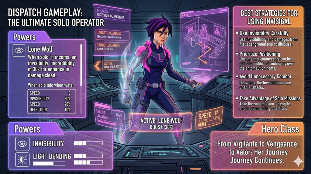 Invisigal Dispatch Wiki Video game guide interface detailing solo stealth strategy steps.