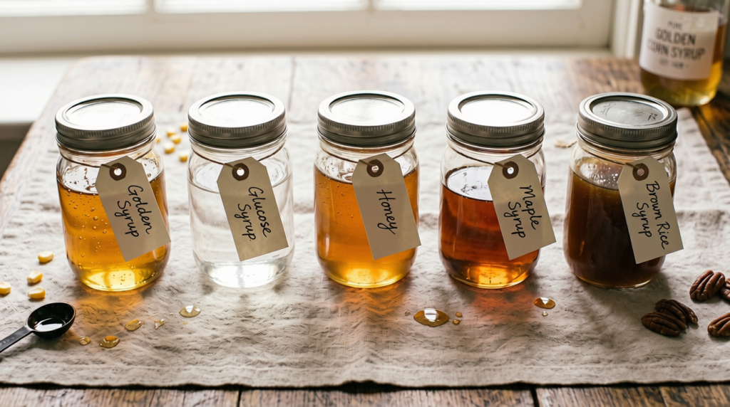 Substitutes for mais syrup:
golden syrup, glucose
syrup, honey, maple syrup,
and brown rice syrup
