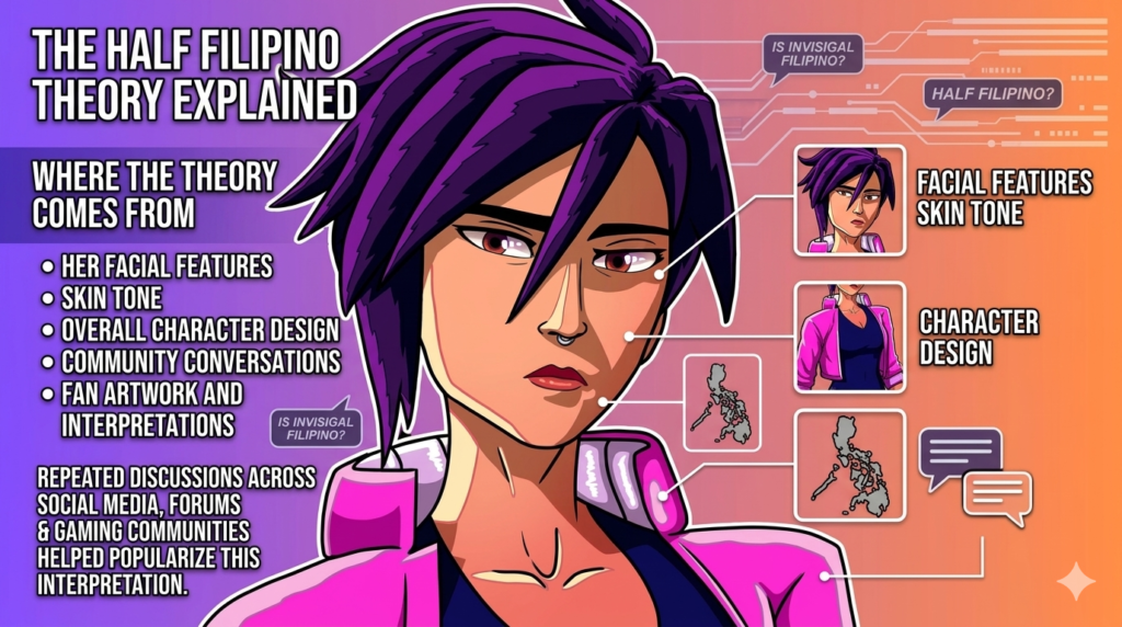 Invisigal character infographic breaking down fan theory.