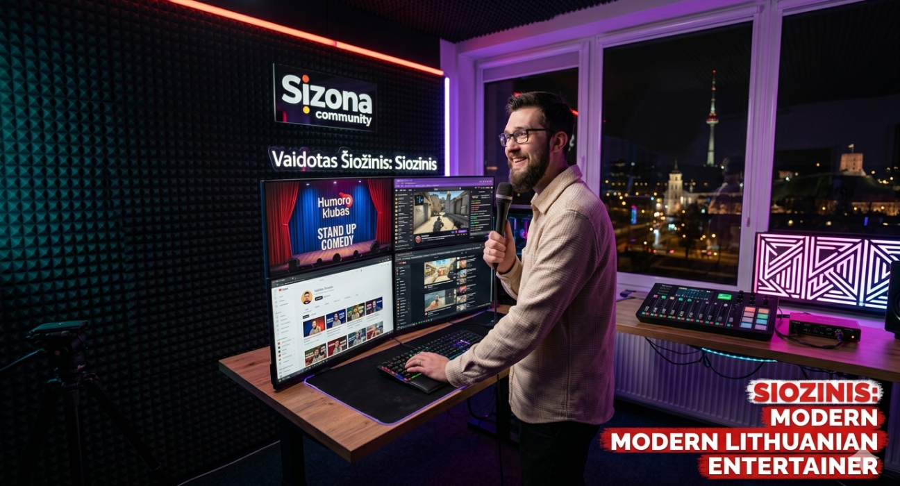 Comedian Vaidotas Siozinis at his streaming setup.