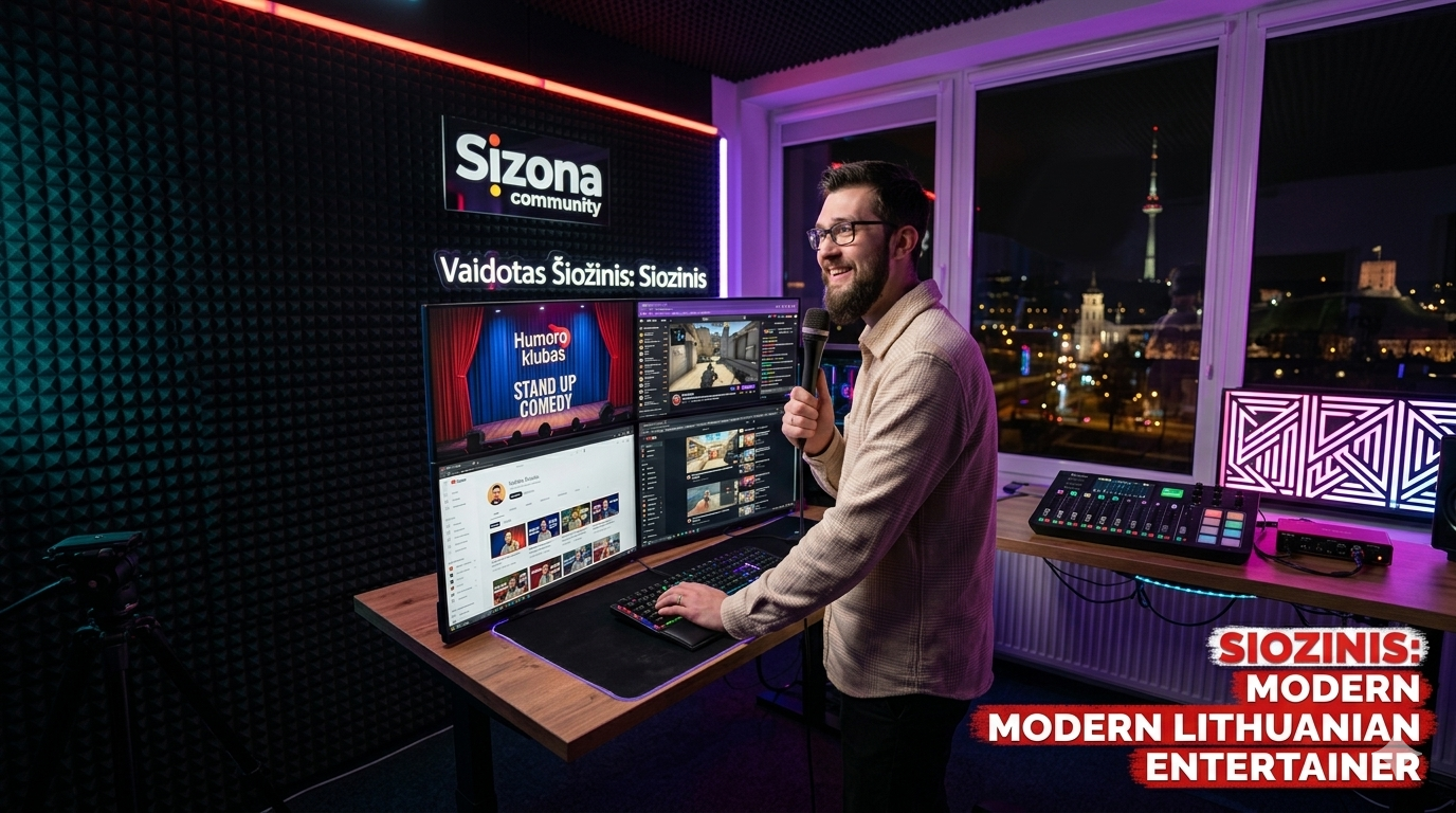 Comedian Vaidotas Siozinis at his streaming setup.