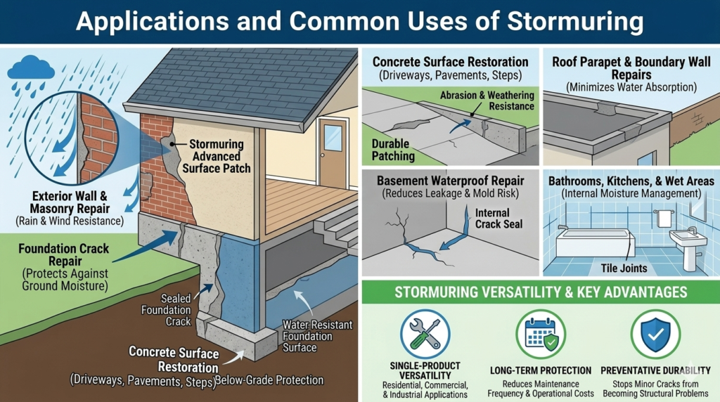 Diagram of building repair zones treated with Stormuring.