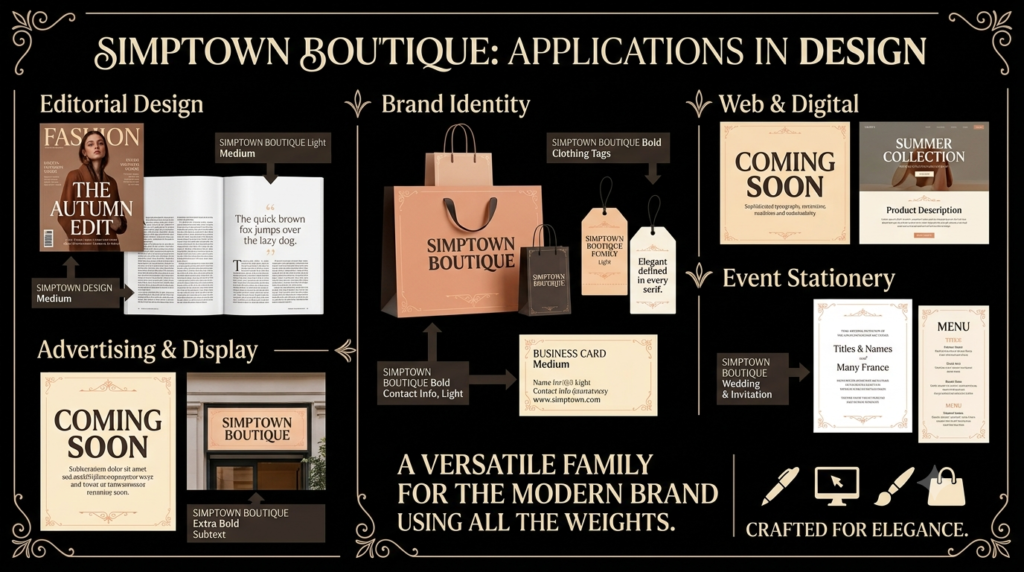 Simptown Boutique script lettering for modern branding