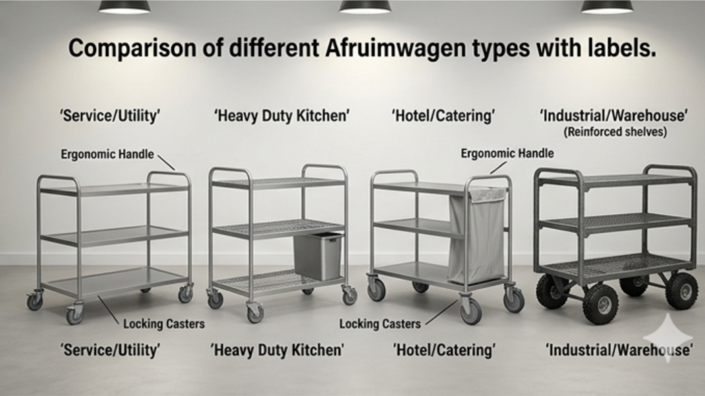 Comparison diagram showing four different afruimwagen models.