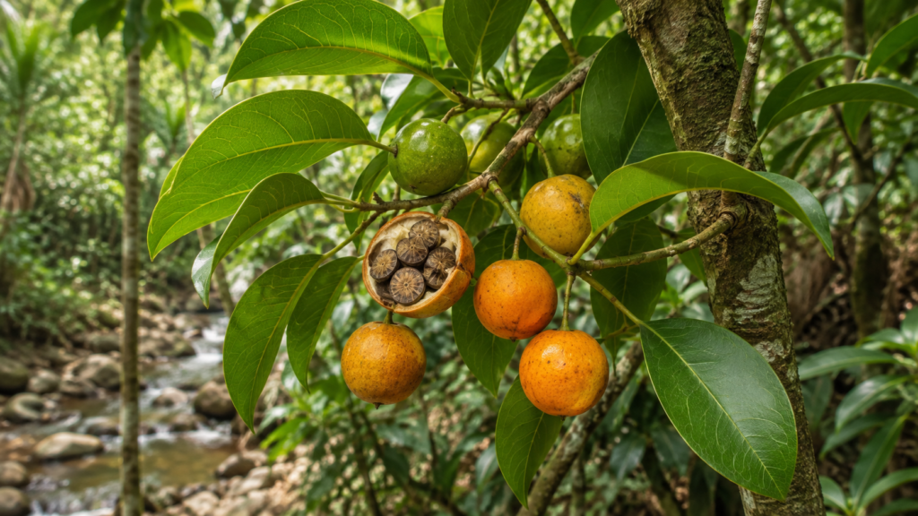 Strychnos nux-vomica tree fruit and seeds