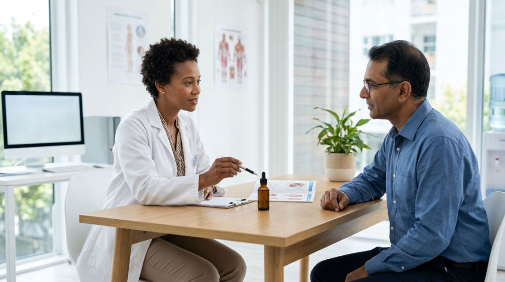 Doctor discussing herbal remedy safety with a patient