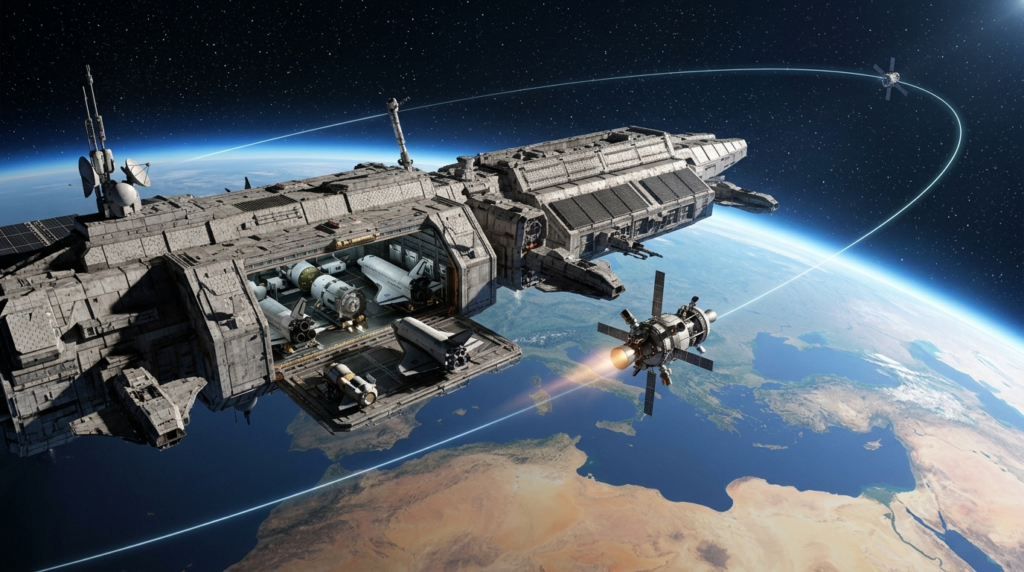 Orbital carrier deploying a spacecraft toward an orbital target