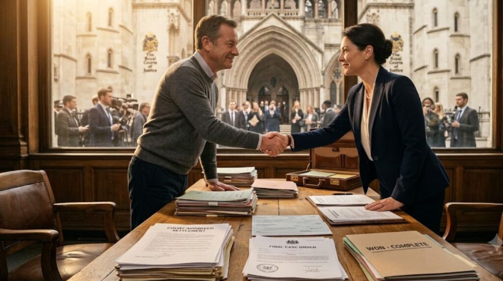 Client handshake on conditional fee arrangement success.