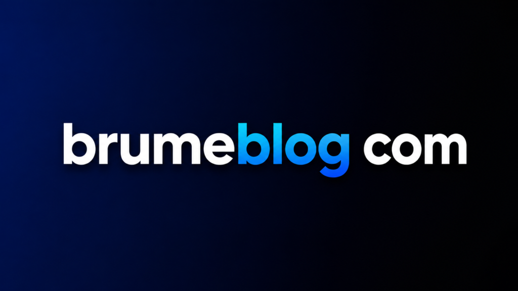 Brumeblog com branding on a bold dark gradient backdrop