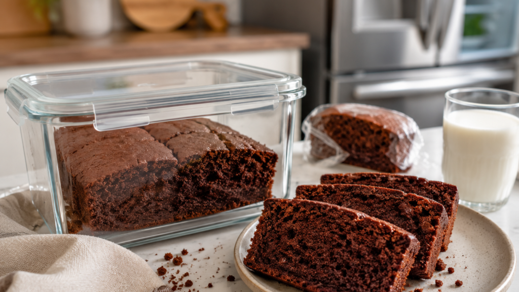 Fresh chocolate snack cake served with creamy frosting