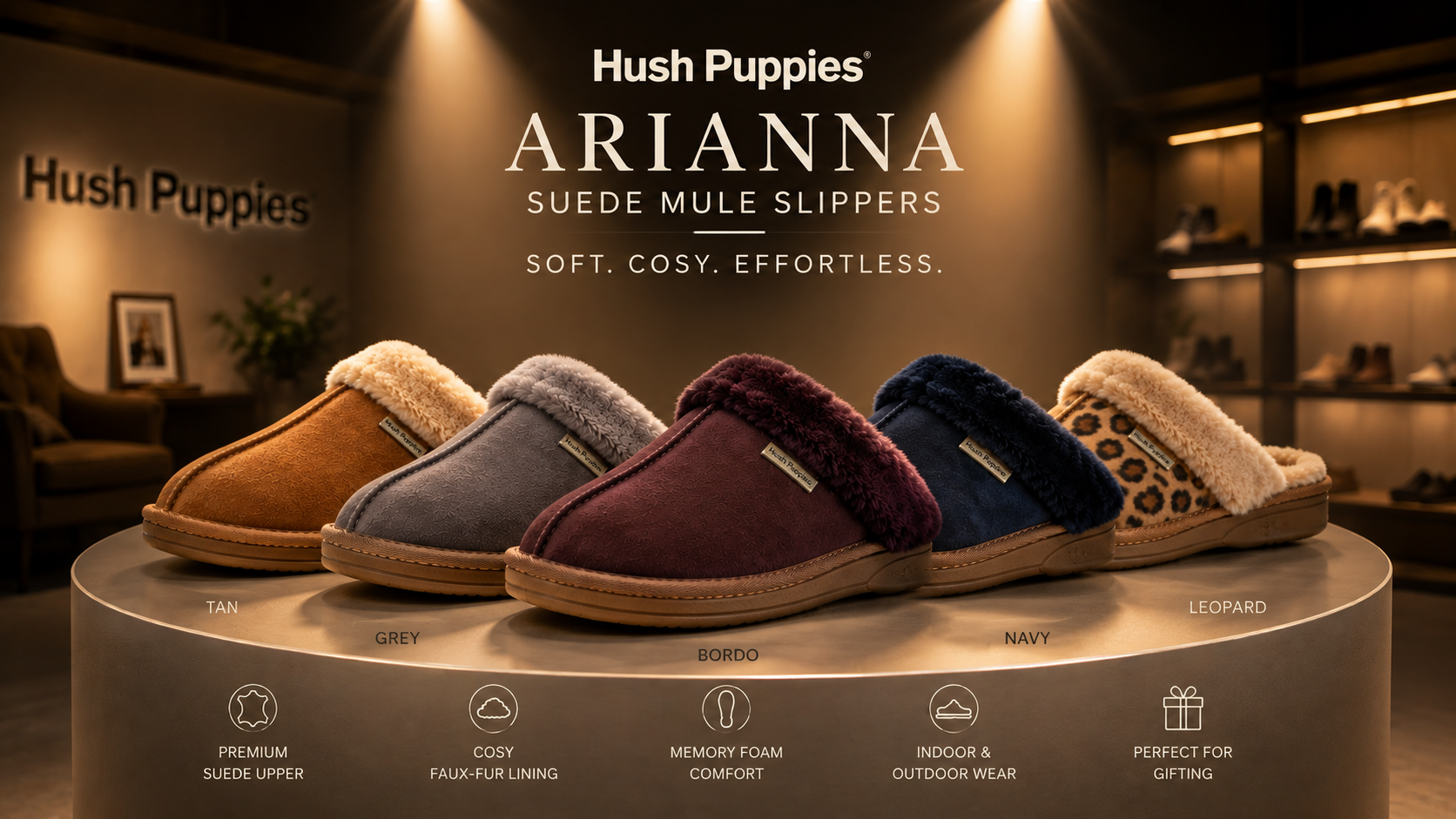 Hush Puppies Arianna suede mule slippers in different colors